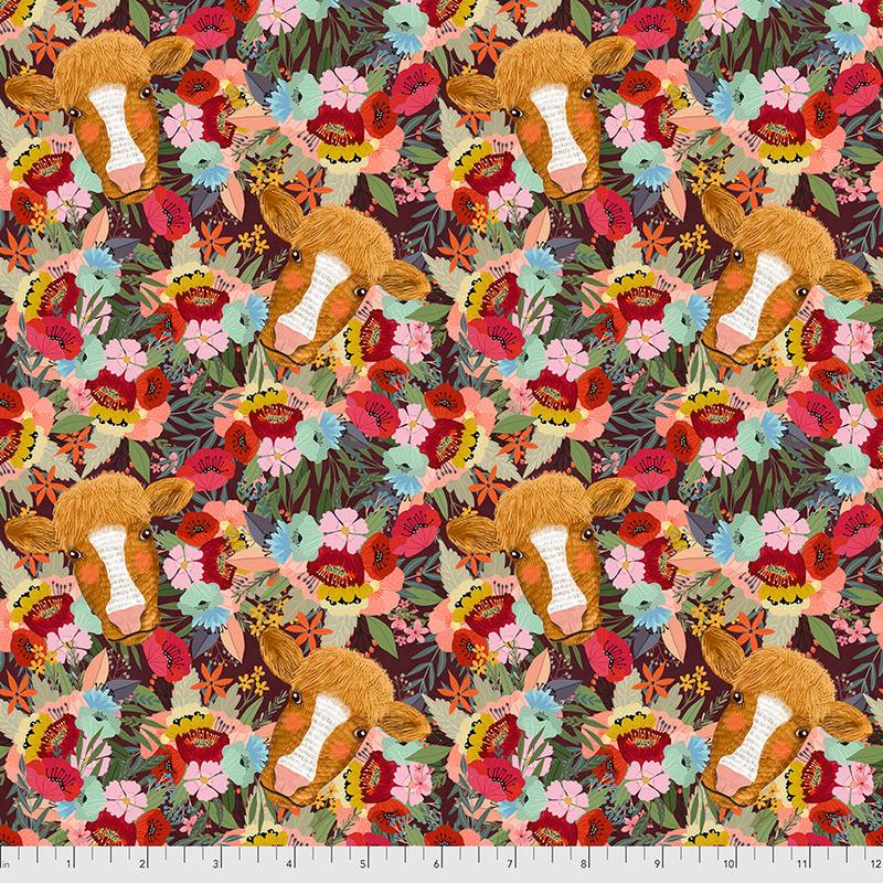 Farm Friends by Mia Chavro Floral Cow    PWMC004.XMULTI Cotton Woven Fabric