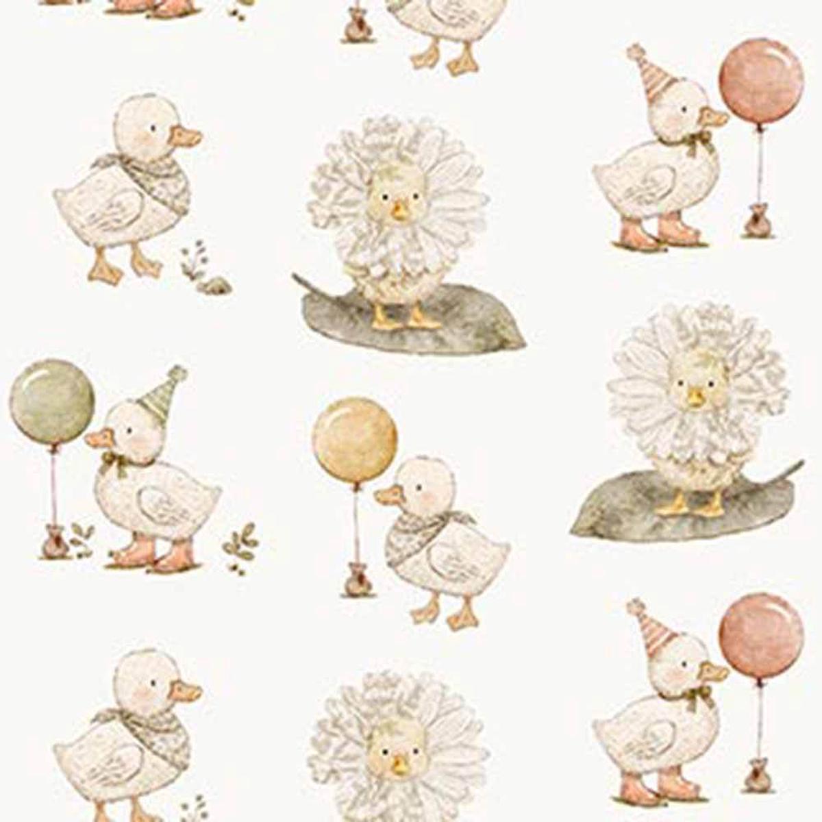 Figo Fabrics - Tiny Waddles by Jessica Yon Lo - Waddling Playful Baby Ducks - Multi - Yardage