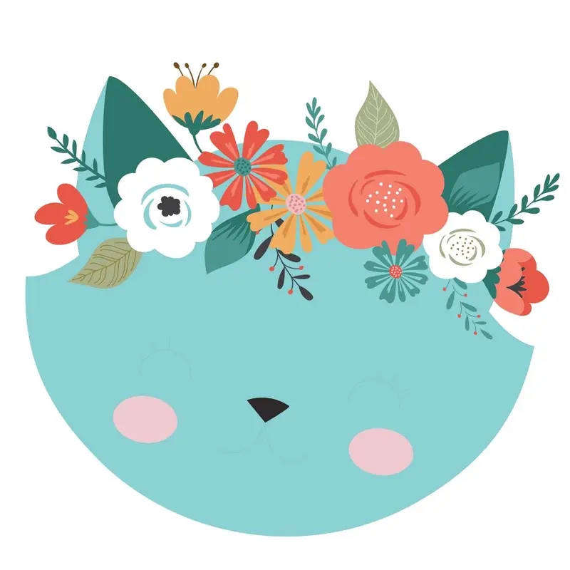 Floral Crown Cat Fabric Panel