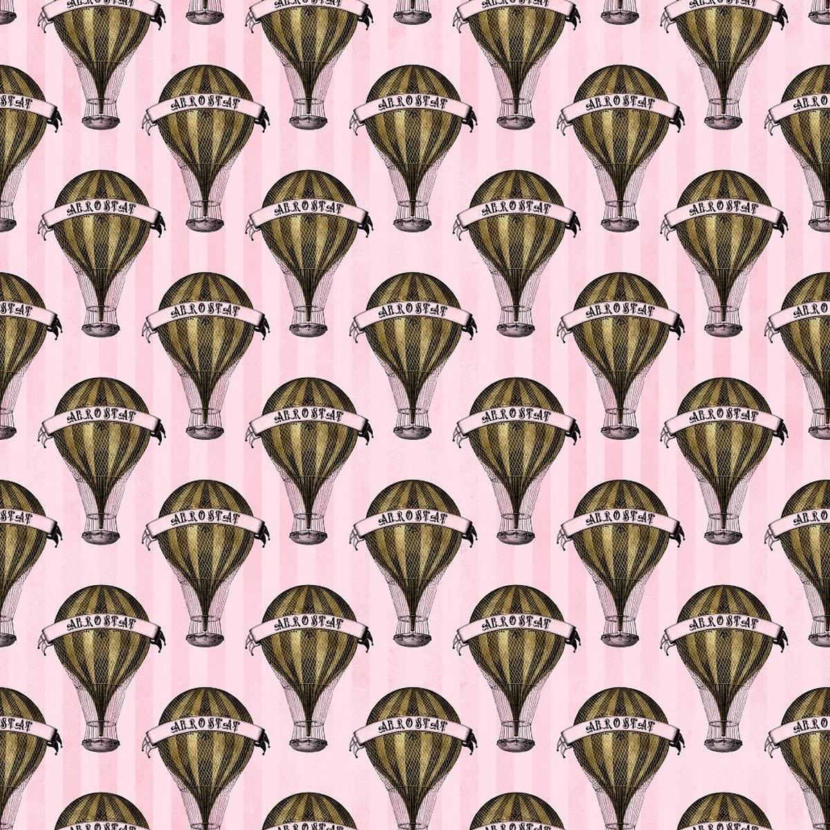 Pink and Gold Steampunk Balloons Fabric