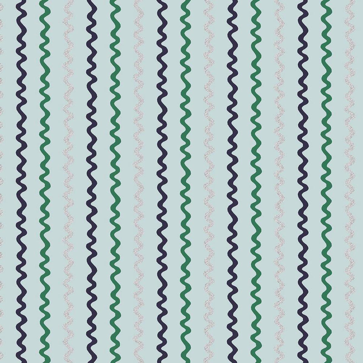 Rifle Paper Co. Basics Ribbon Stripe By Rifle Paper Co. For Cotton + Steel Mint / Metallic Silver
