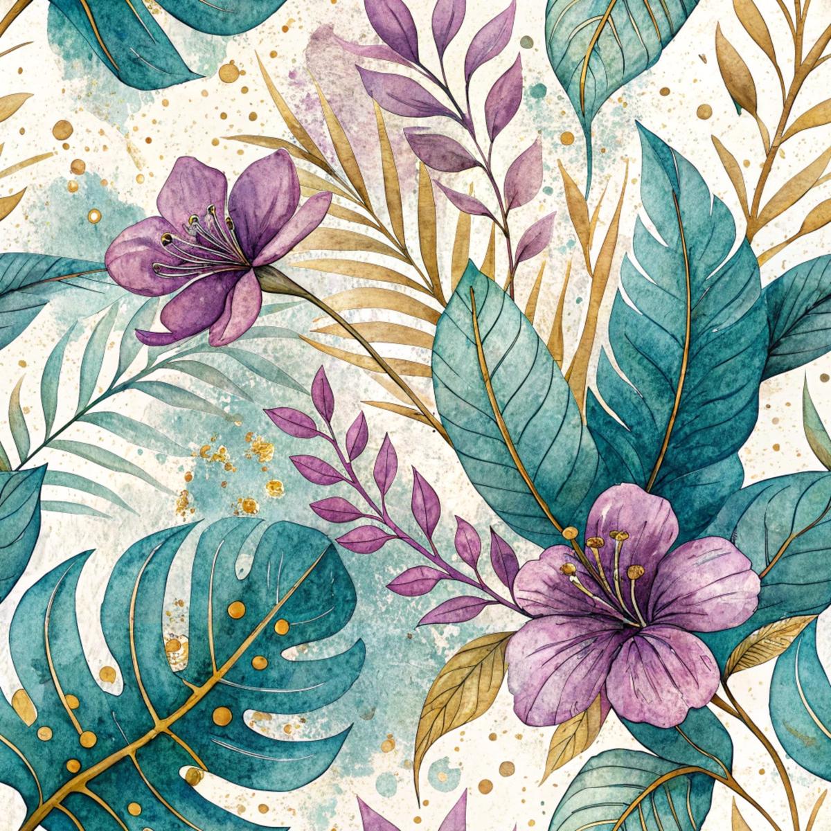 Teal and Purple Floral Pattern 5 Quilting Cotton Fabric