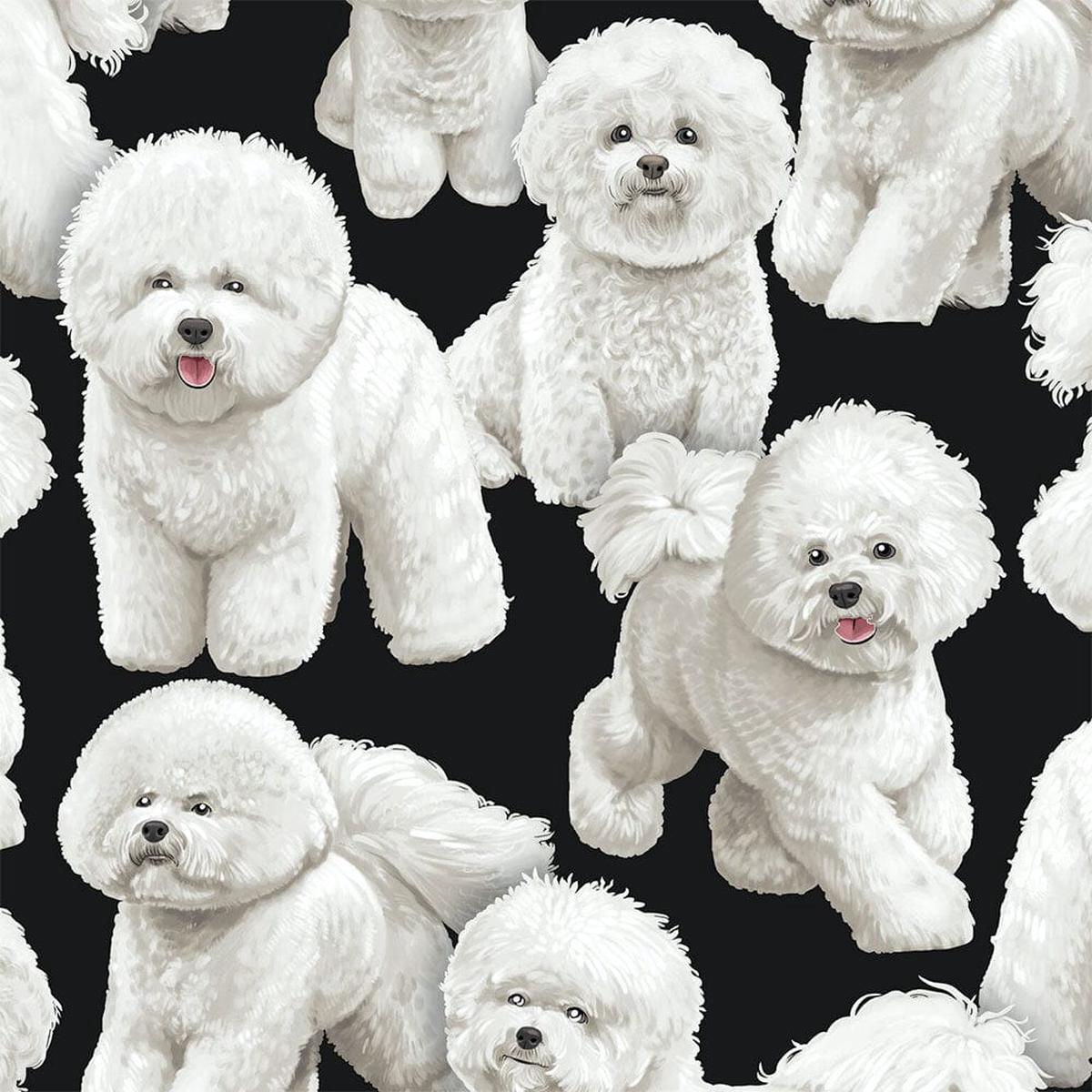 Timeless Treasures Cats and Dogs Fabric - Bichon Frise Black C7526