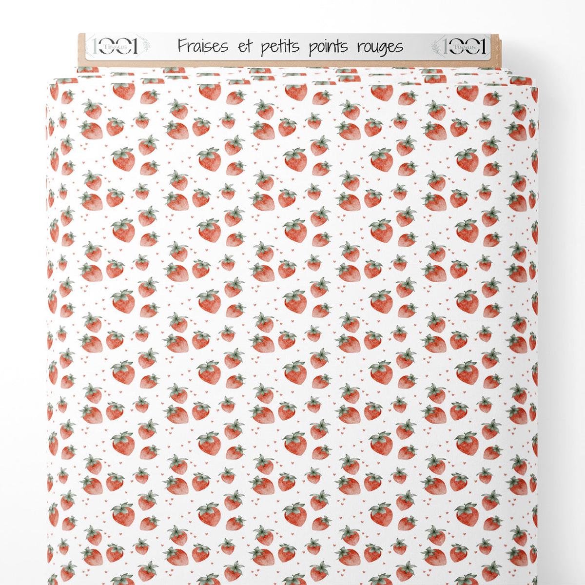 Tissu - Fraises et petits points rouges
