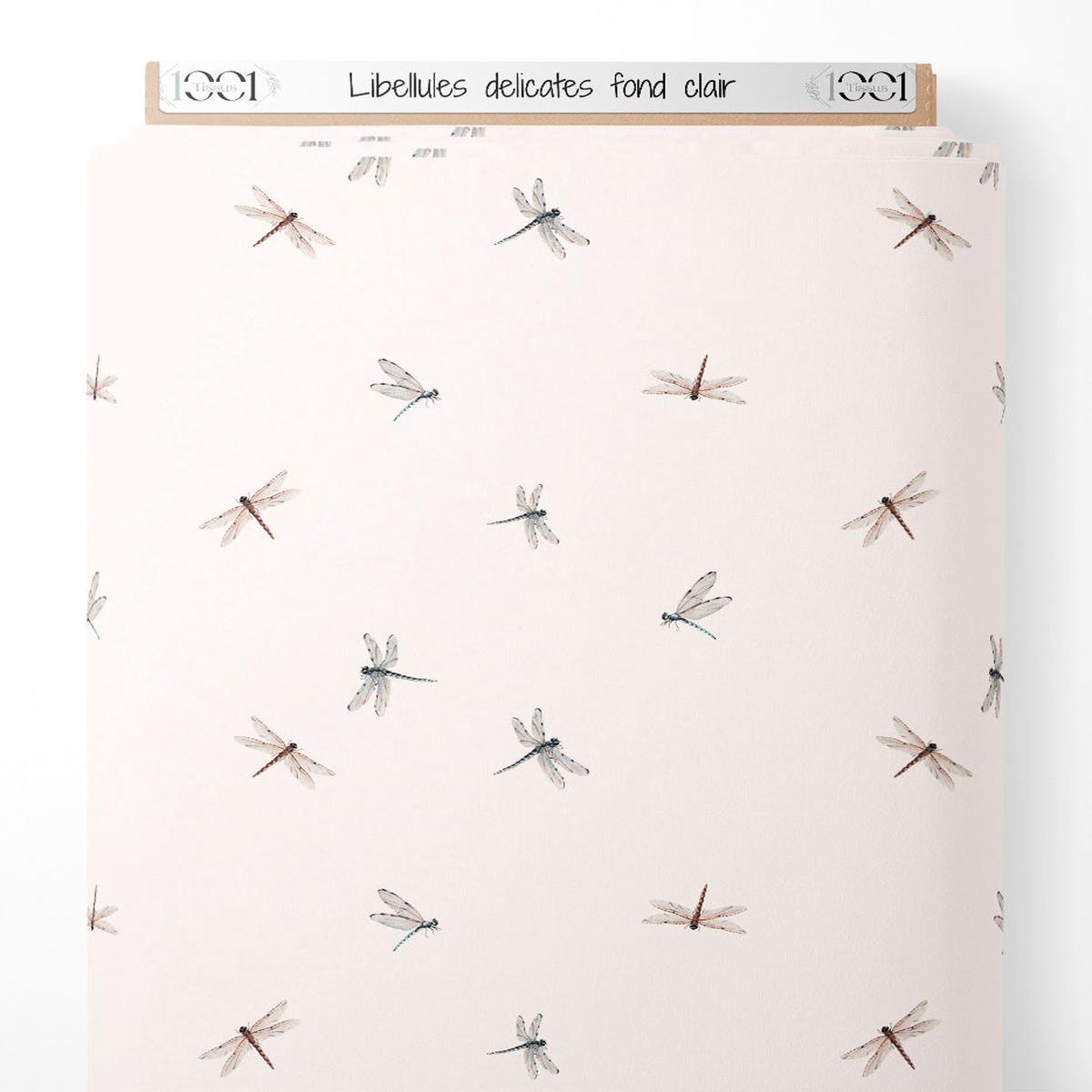 Tissu - Libellules dlicates sur fond clair