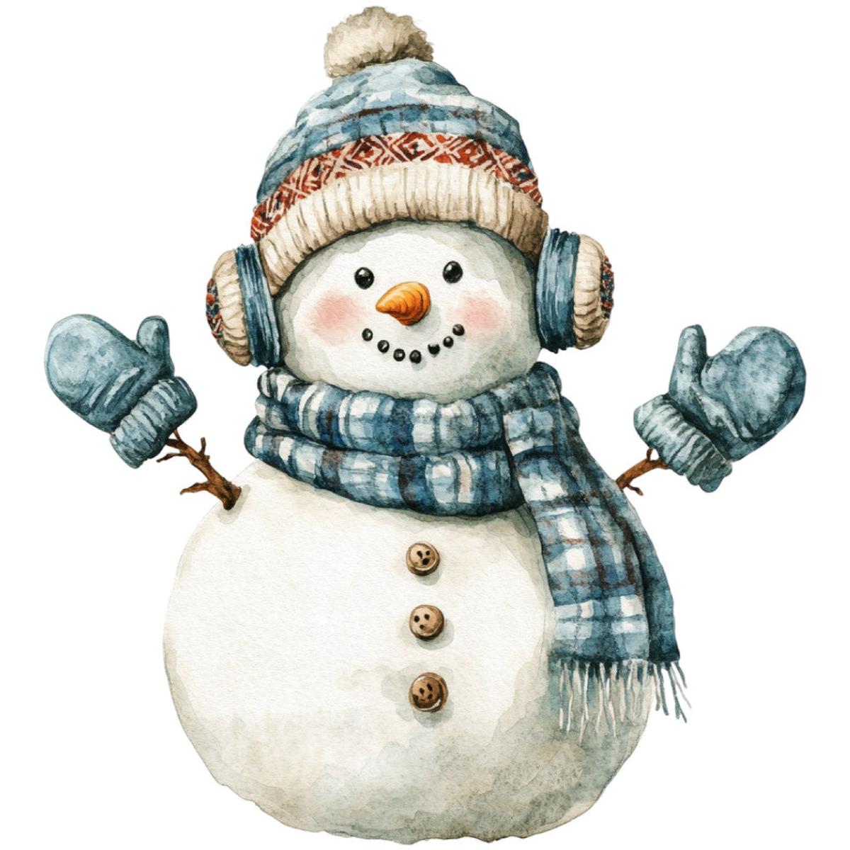 Watercolor Christmas Snowman Fabric Panel 23