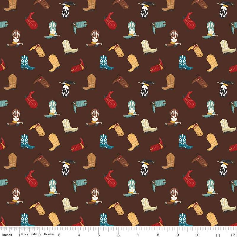 Fabric Riley Blake Brown Cowboy Boots by the Quarter Yard C15492-BROWN