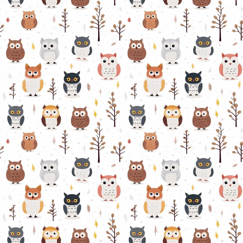 Cartoon Owls Pattern 12 Quilting Cotton Fabric