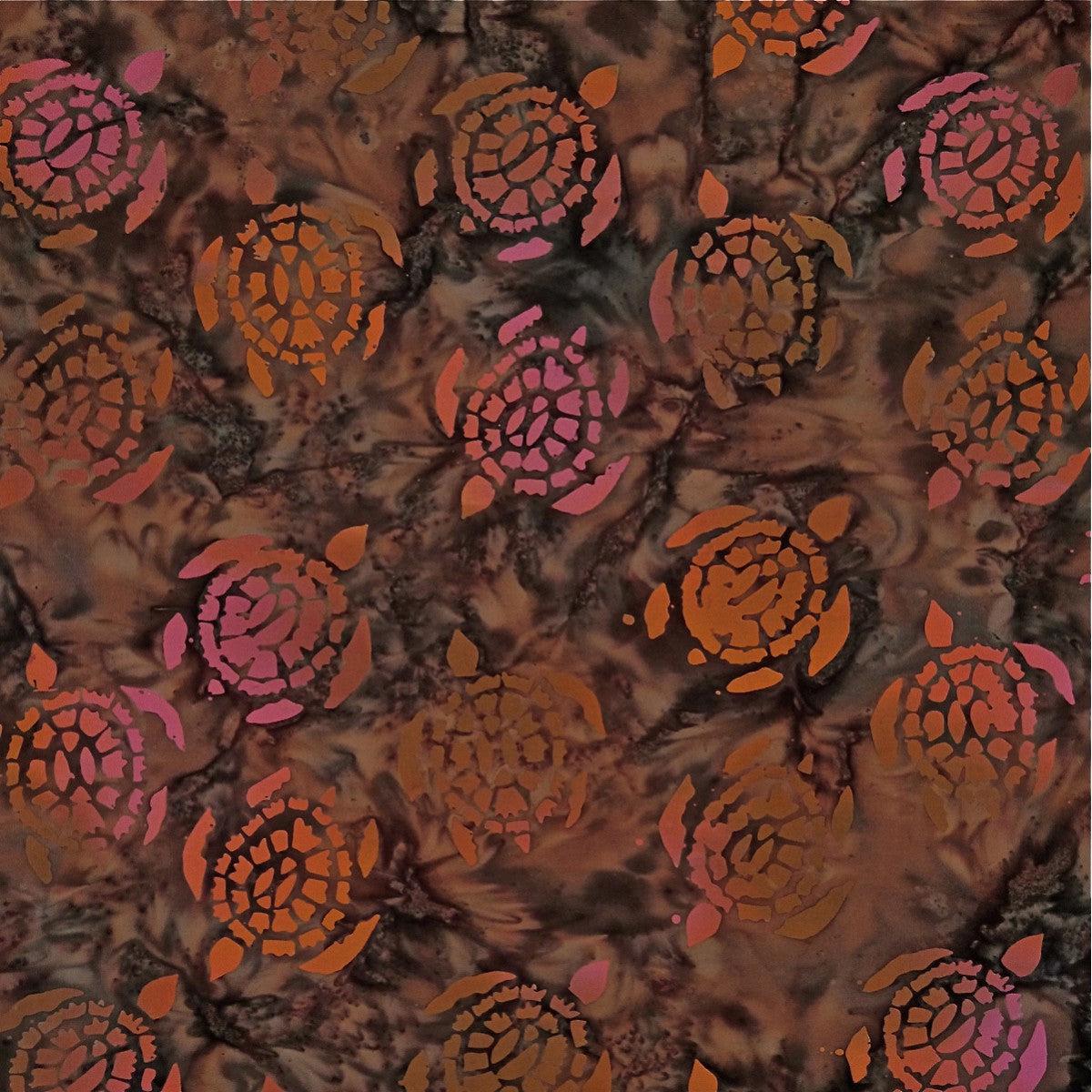 Burnt Coral Turtle Point - Batik by Mirah Cotton Fabric - 1/2 Yard