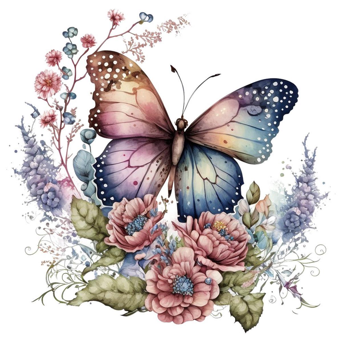 Elegant Butterfly Scene #1 Fabric Panel