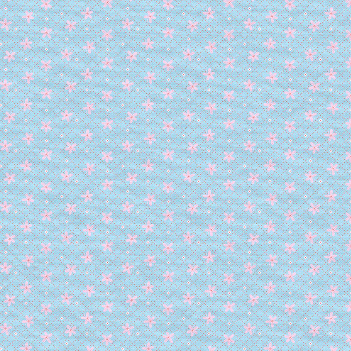 Floral Grid - Pink on Blue - Quilting Cotton - Wide