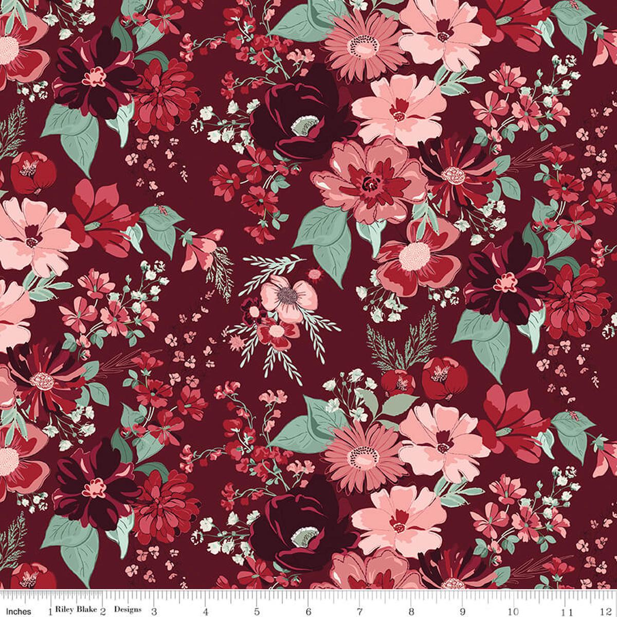 Love You Always - Main - Burgundy 44"/45" Fabric Per Yard