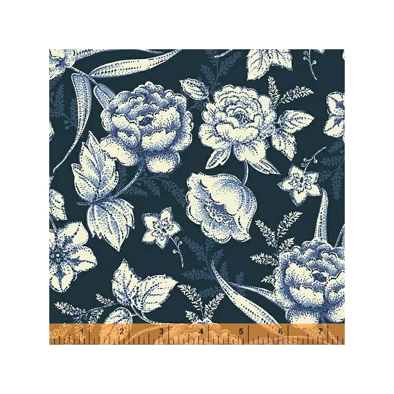 Marlais Whistler Studios 53223-1 Indigo Pointillist Bouquets Cotton