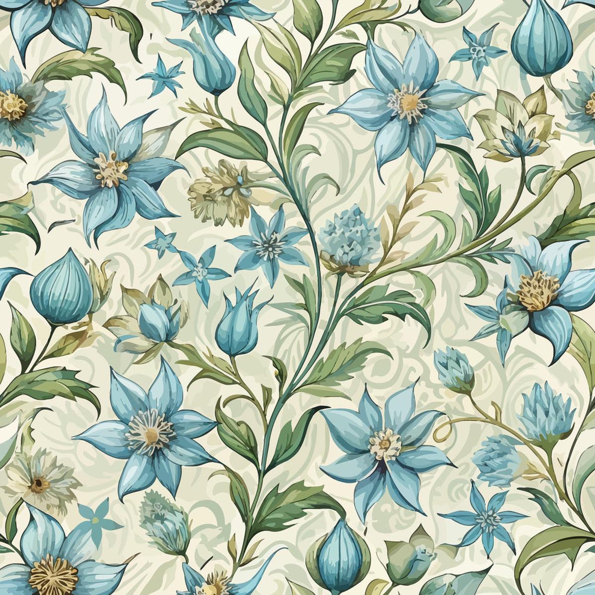 Art Nouveau Borage Flowers Pattern 1 Quilting Cotton Fabric