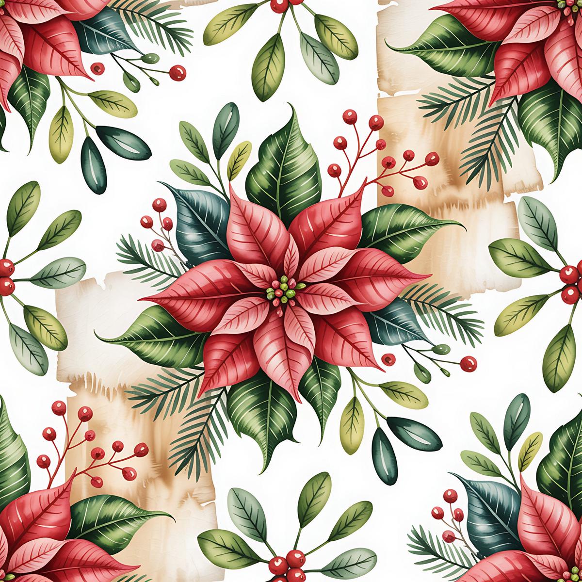 Christmas Botanical Watercolor Pattern 3 Quilting Cotton Fabric
