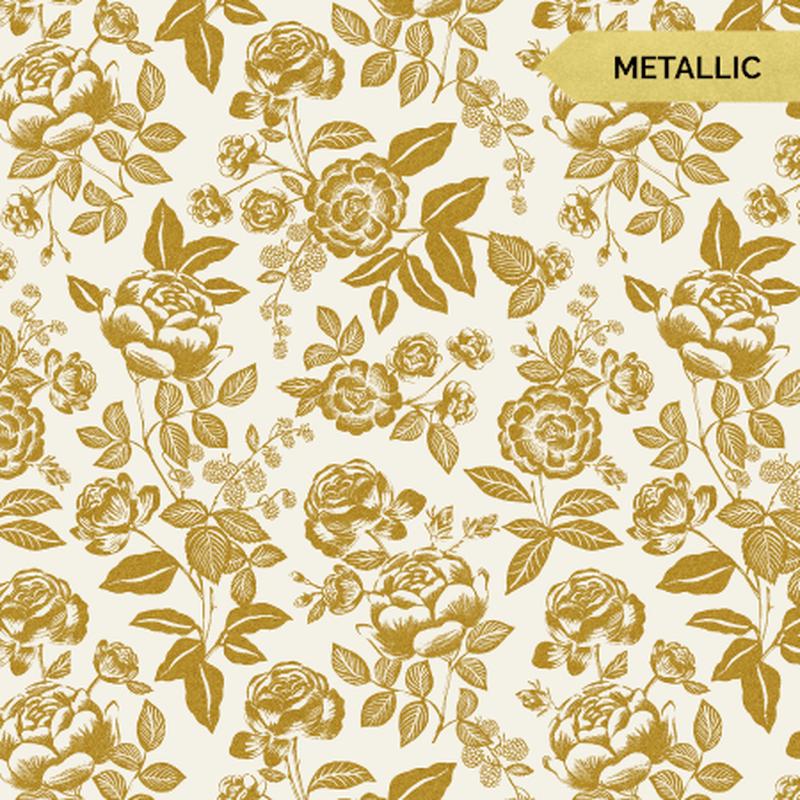 Cream & Gold // Metallic // English Rose by Rifle Paper Co. (1/4 yard)