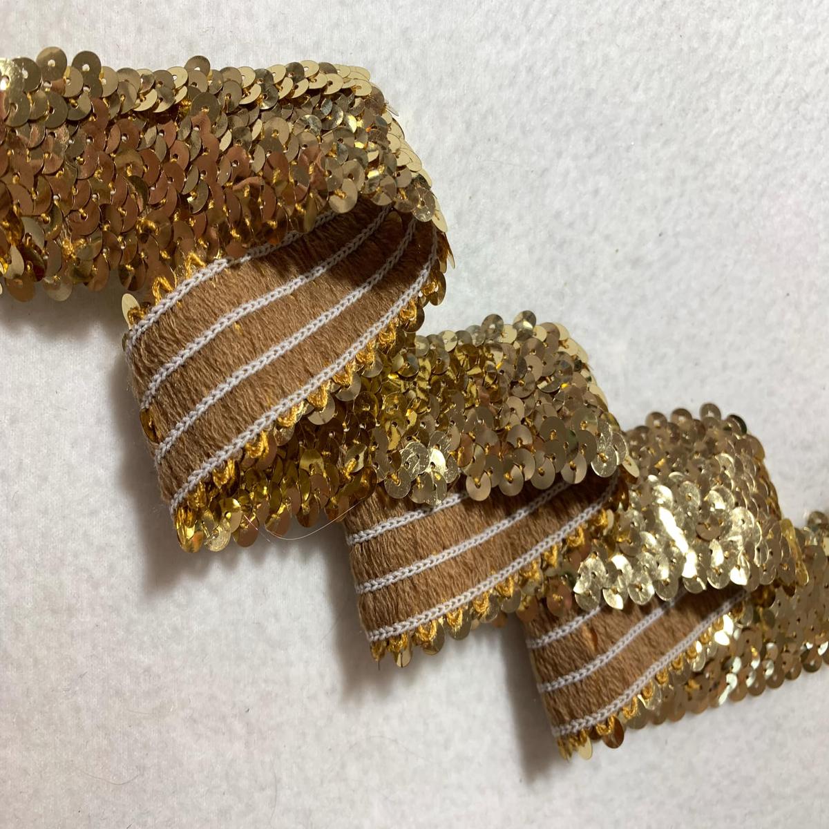 Gold Sequin Stretch Elastic 1-1/4" wide Trim