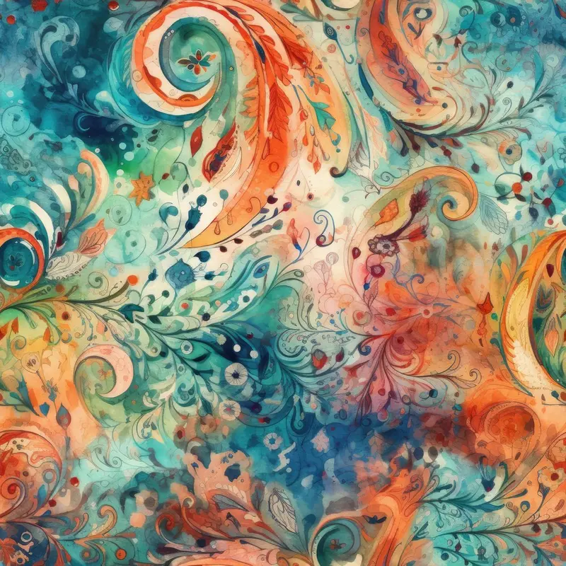 Wild Watercolor Paisleys Pattern #11 Fabric