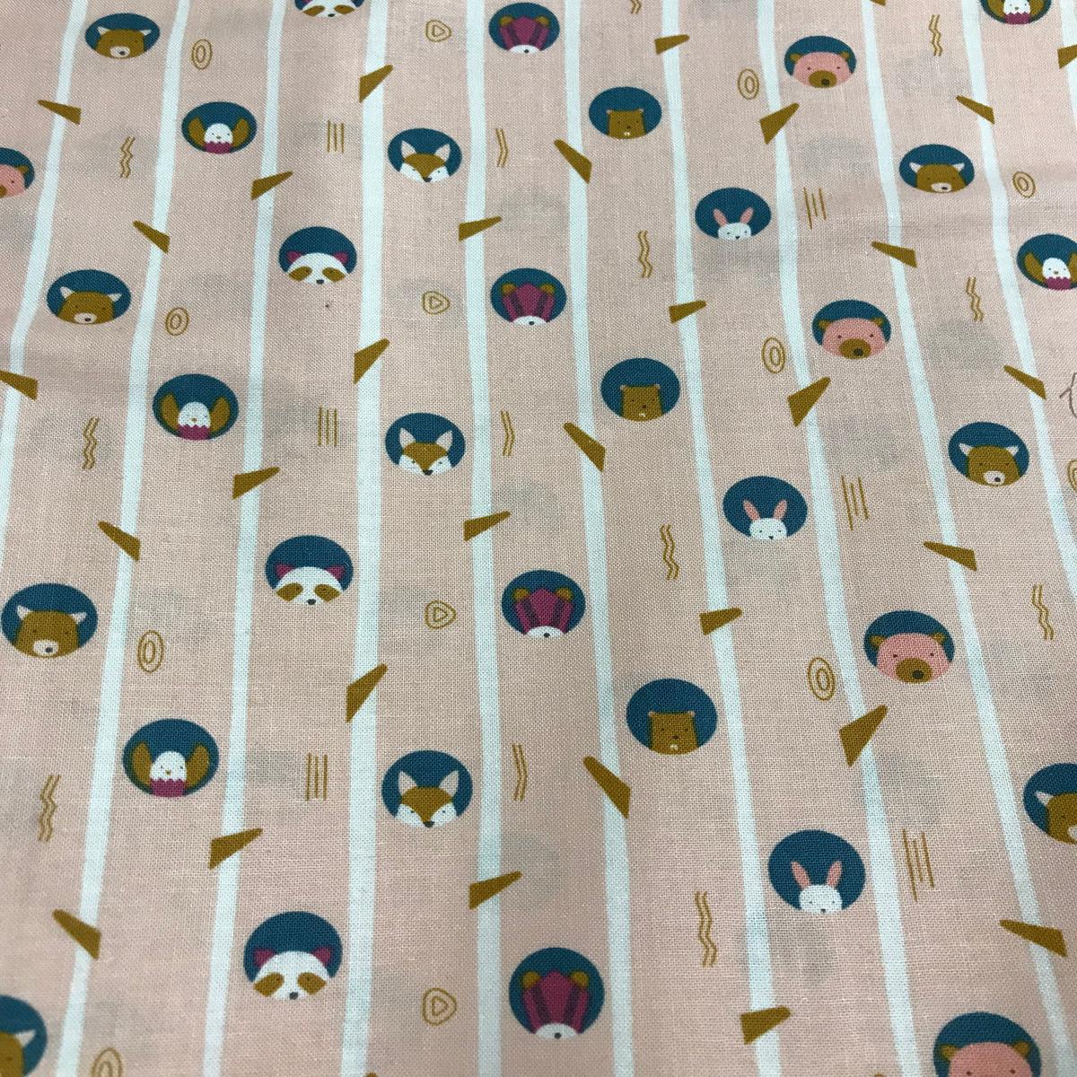 Woodland Animals in Trees Salmon - Treehouse - Figo Cotton Fabrics - 18"x22" Fat 1/4
