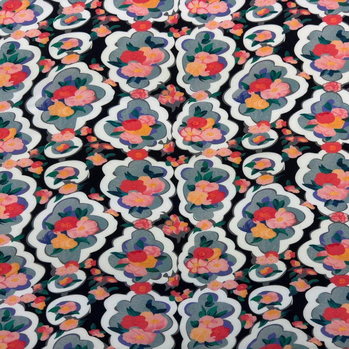 Picasso Floral Motif Poplin Black / Multi