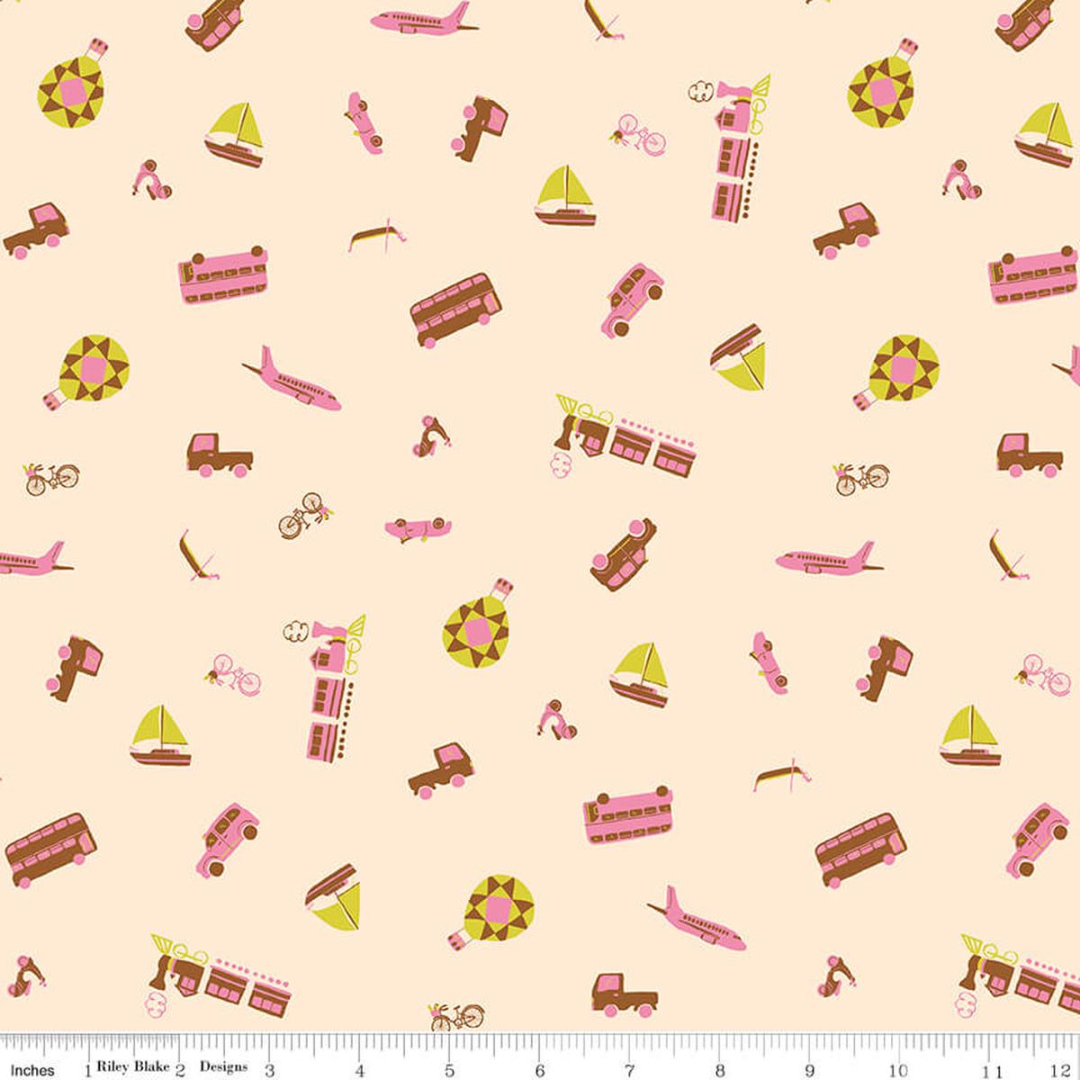 The Genesis of a Journey - Modes of Travel - Cream 44"/45" Fabric Per Yard
