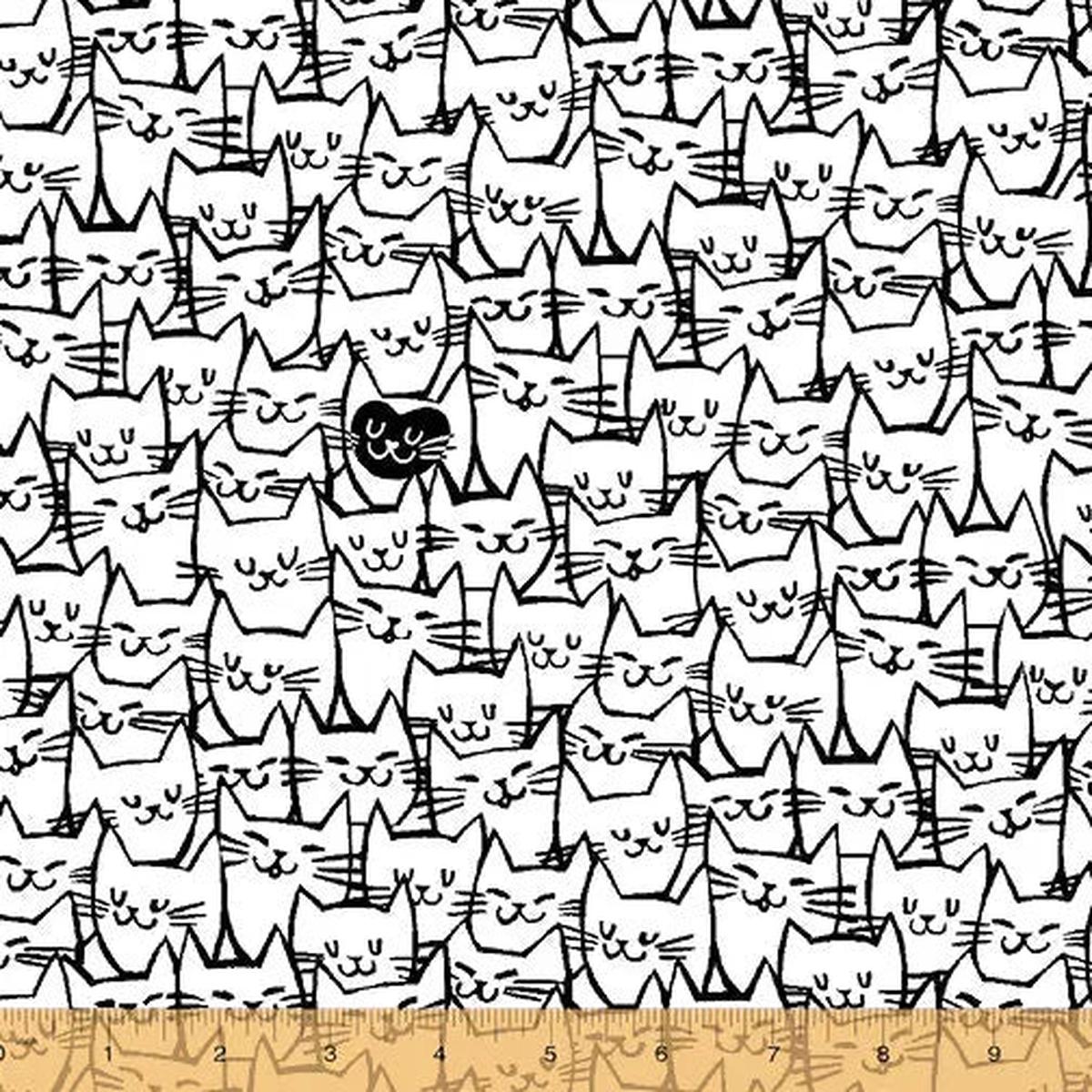 White Stacked Cats Wideback Cotton Fabric per yard
