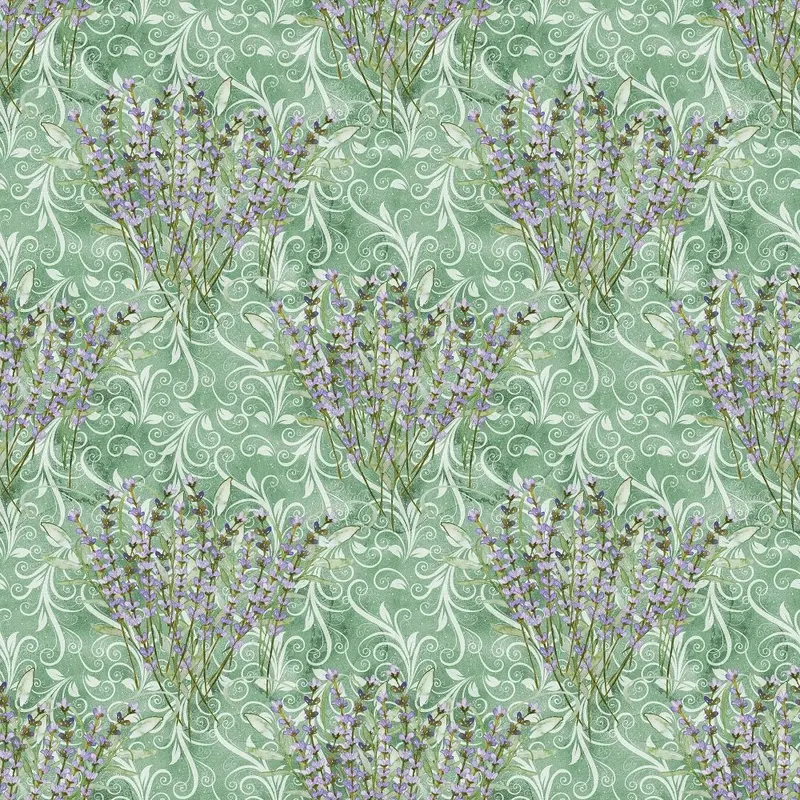Allover Lavender Plants on Vines Fabric - Green