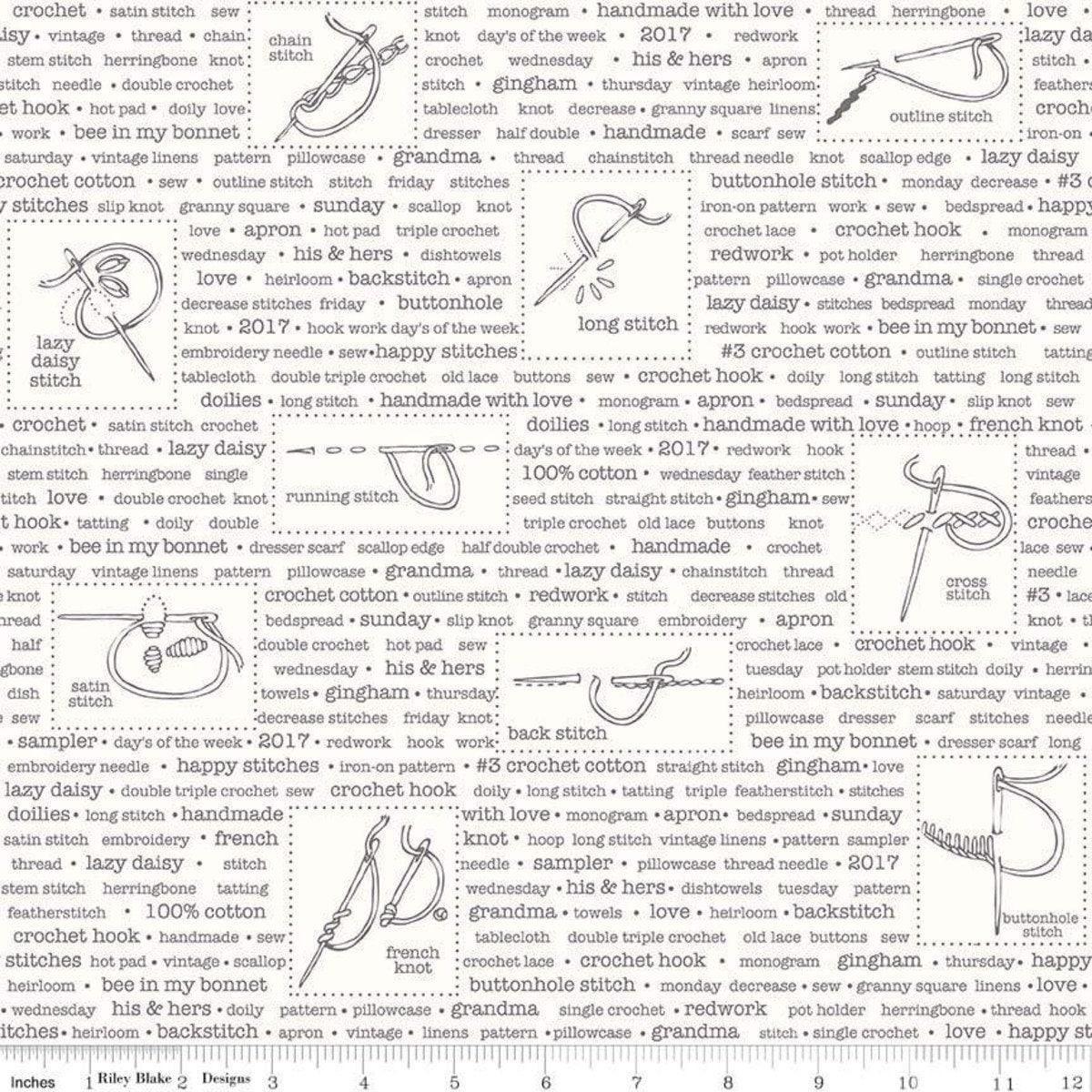 Bee Backgrounds Handmade C6391 Gray - Riley Blake Designs - Text Embroidery Terms - Lori Holt - Quilting Cotton Fabric