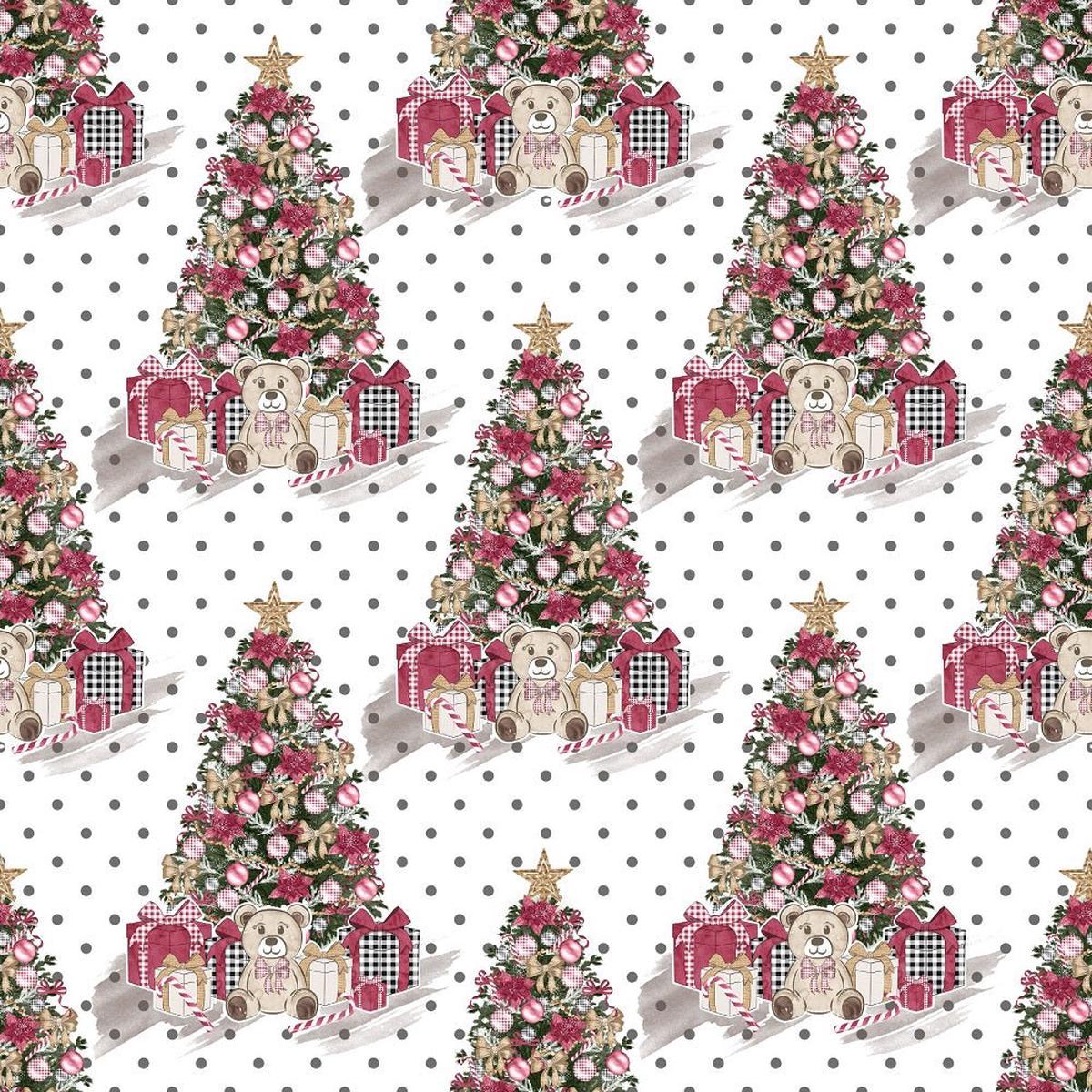 Christmas Home Trees on Dots Fabric - White