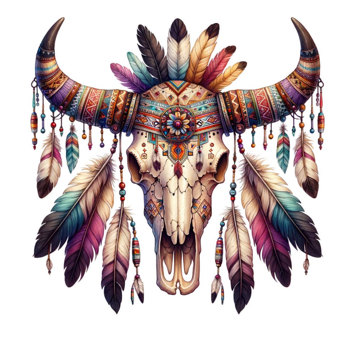 Tribal Skulls Fabric Panel 1