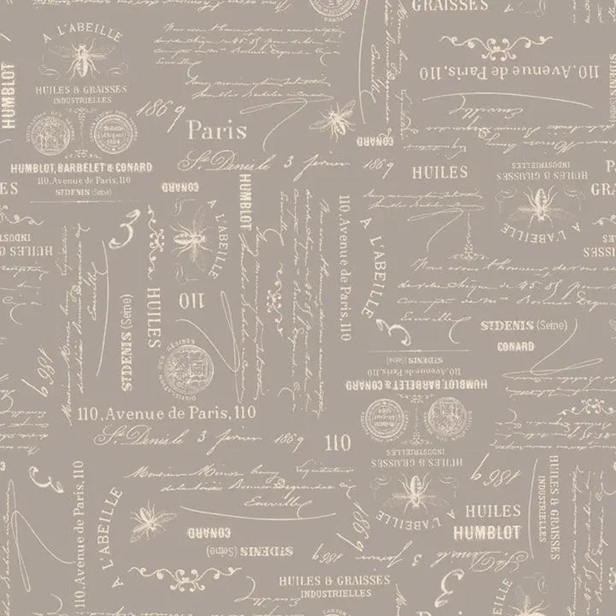 Grey Charcoal Bee Script Cotton Wideback Fabric per yard