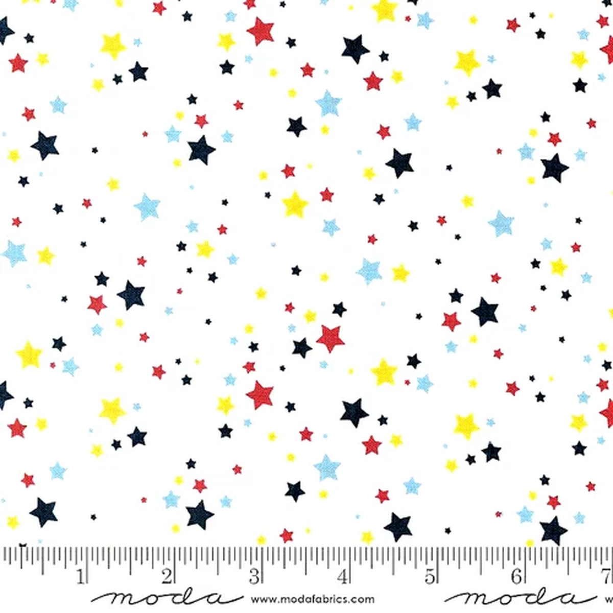 MODA FABRICS 20856 11 "MULTI COLORED STARS" WHITE BACKGROUND  BTY