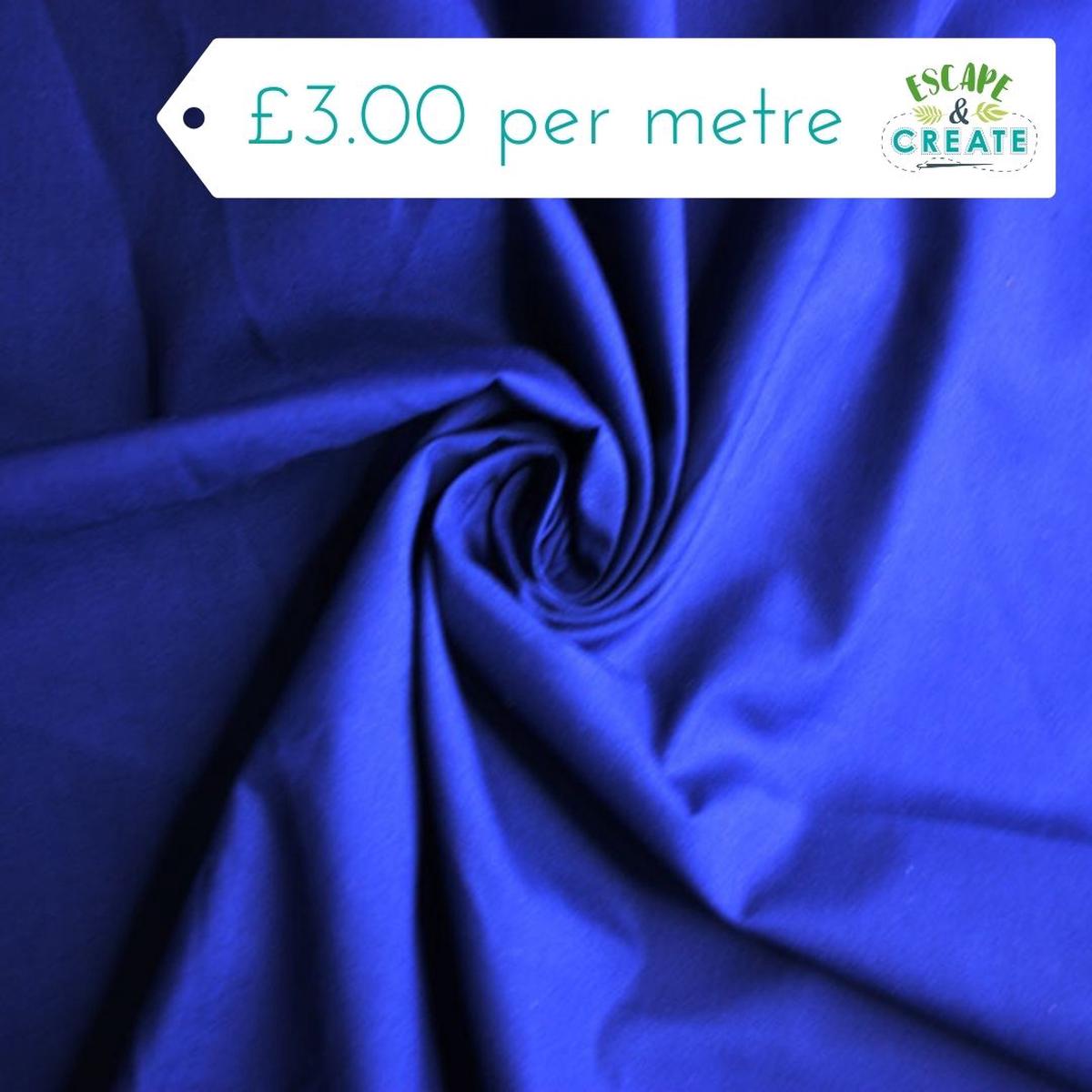 REMNANT Polycotton Basics in Plain Royal Blue (110cm wide x 100cm)