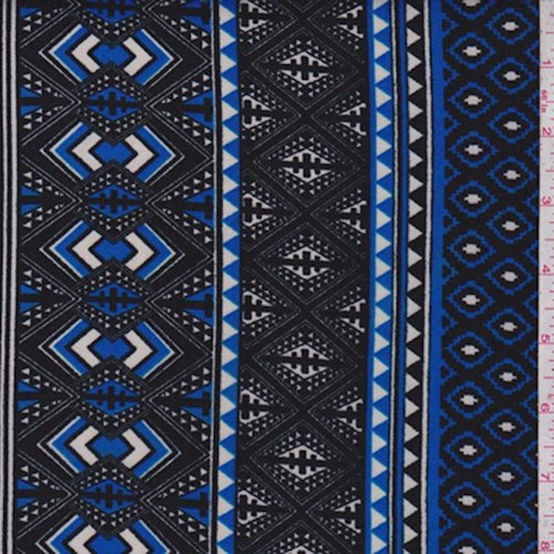 2 5/8 YD PC-Black/Cobalt Tribal Stripe Scuba Knit Fabric