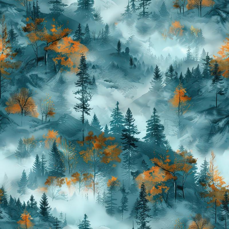 Misty Morning Mountains Pattern 10 Quilting Cotton Fabric