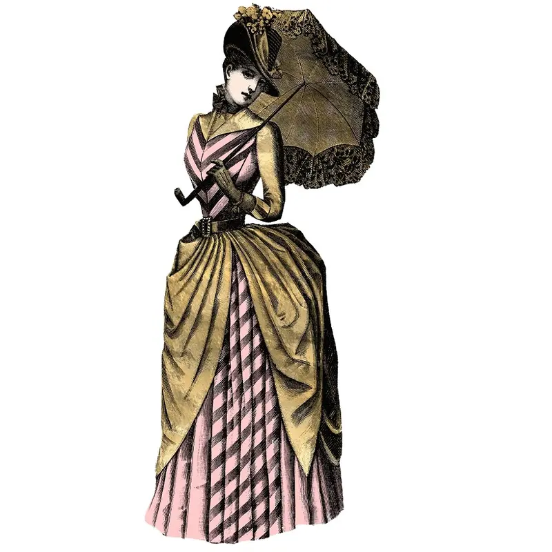 Pink and Gold Steampunk Lady Fabric Panel