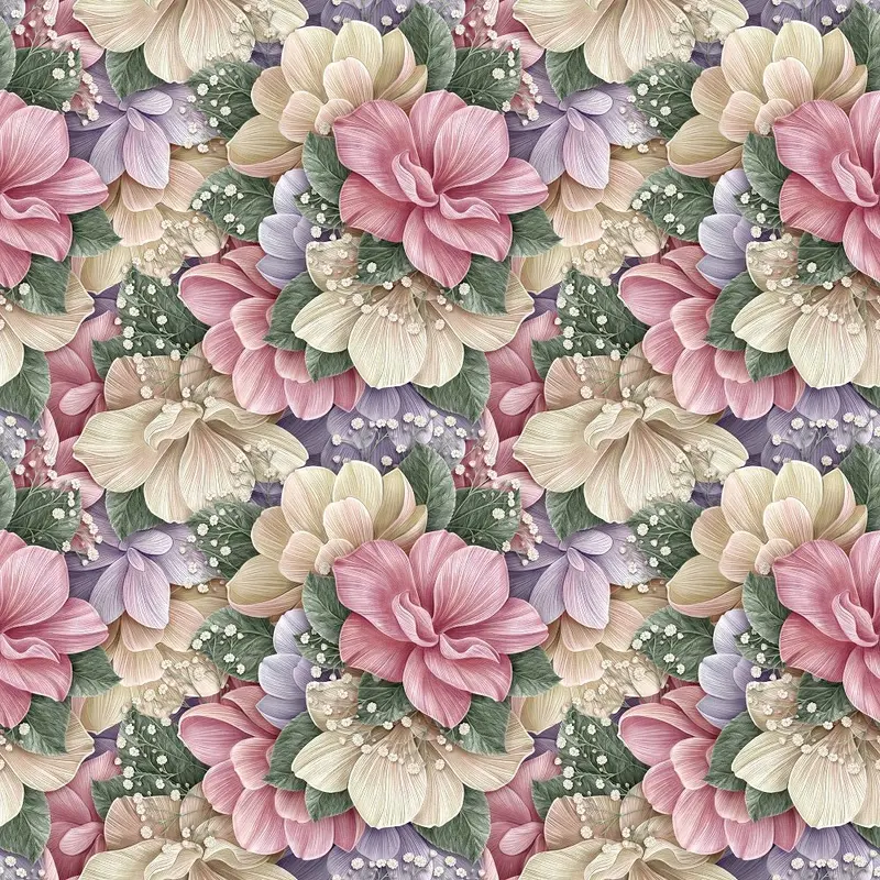 Watercolor Packed Hydrangea Flowers Fabric - Pink/Beige