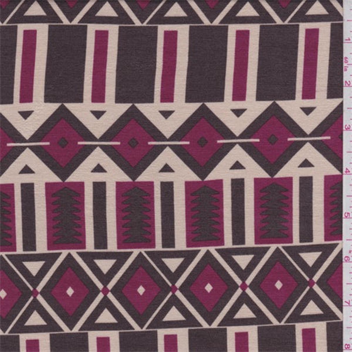 2 3/8 YD PC-Tan/Brown/Berry Southwest Rayon Jersey Knit Fabric