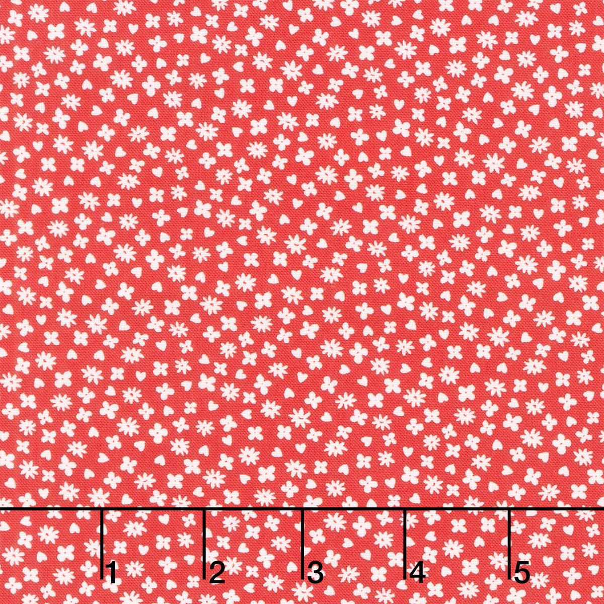 Aunt Grace Loves U - Hearts and Flowers Red Yardage