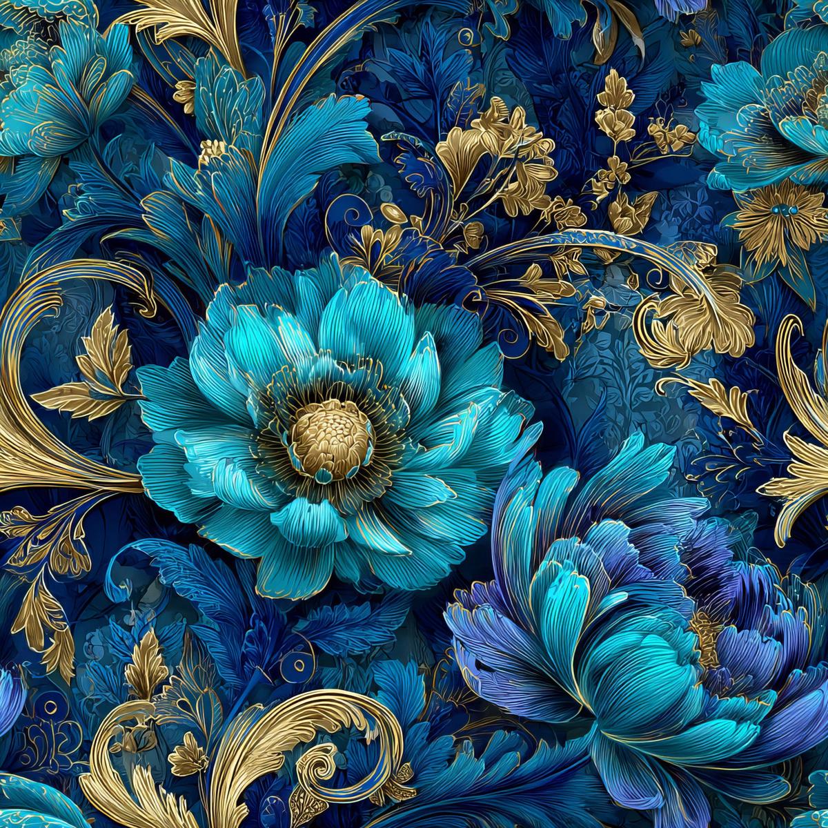 Blue Ornamental Floral Pattern 6 Quilting Cotton Fabric