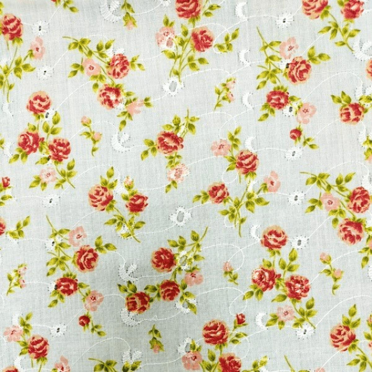 Embroidered Eyelet - Medium Rose - White - Yardage