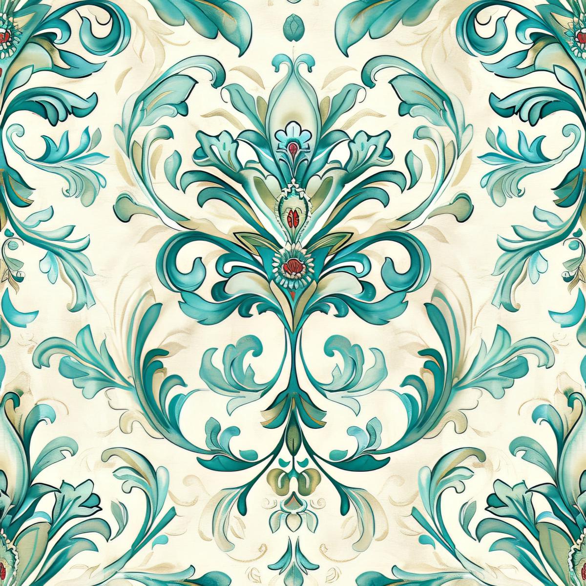 Teal and Doves Pattern 9 Quilting Cotton Fabric