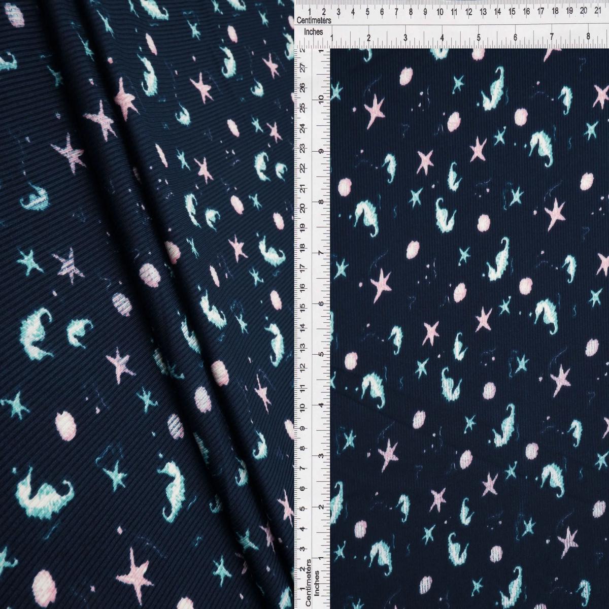 Under the Sea Print 2x2 Rib Knit Fabric - CF-MS11506 - NAVY