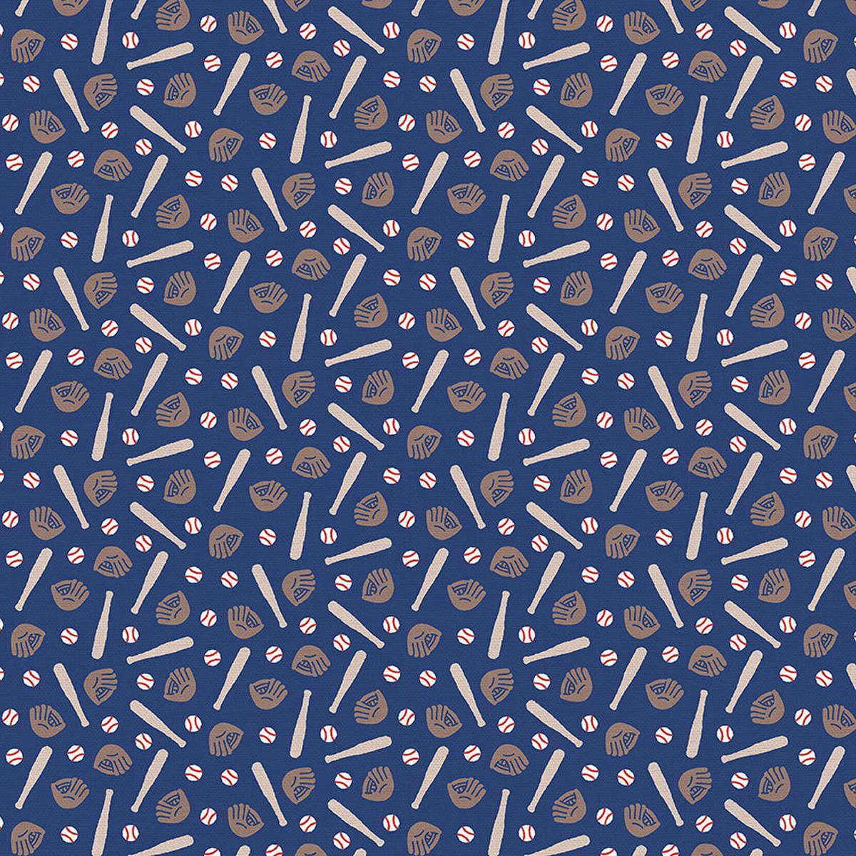 Bats and Glove Toss - Dark Blue - Double Gauze