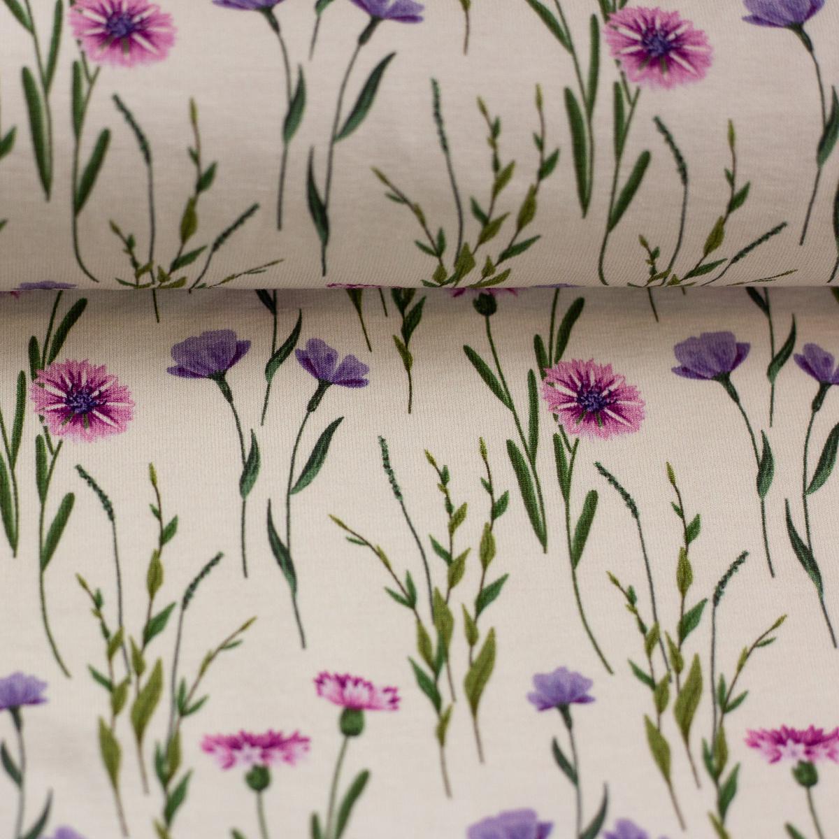 Cotton knitwear - cornflowers and bluebells 200 g/m