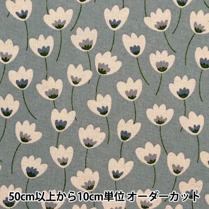 [Quantity starting from 5] Fabric "Cotton Linen Canvas Print Floral Pattern Blue Gray R6501-F"