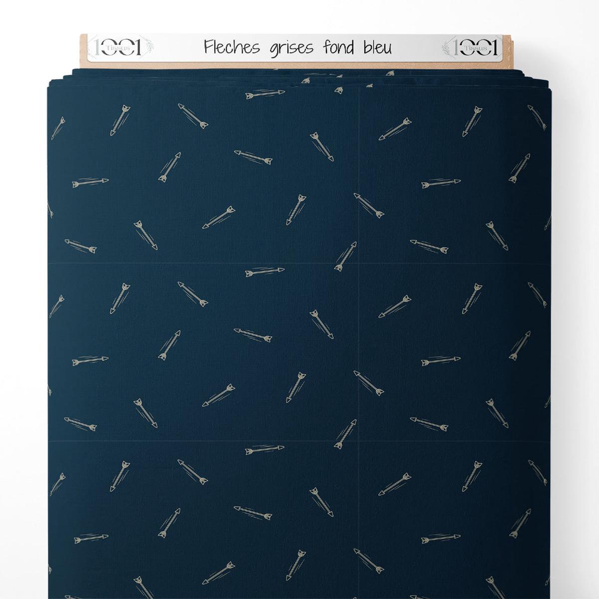 Tissu - Flches grises sur fond bleu