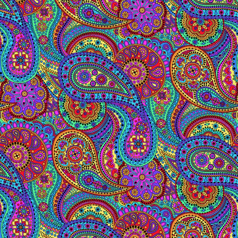 Fabric Henry Glass Multi Paisley Paradise 108" Wide Back by the Quarter Yard 1181-123