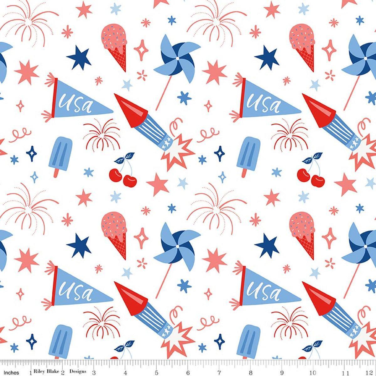 Firecracker Main White Patriotic Fabric - C17200 - Riley Blake Quilting Cotton Fabric