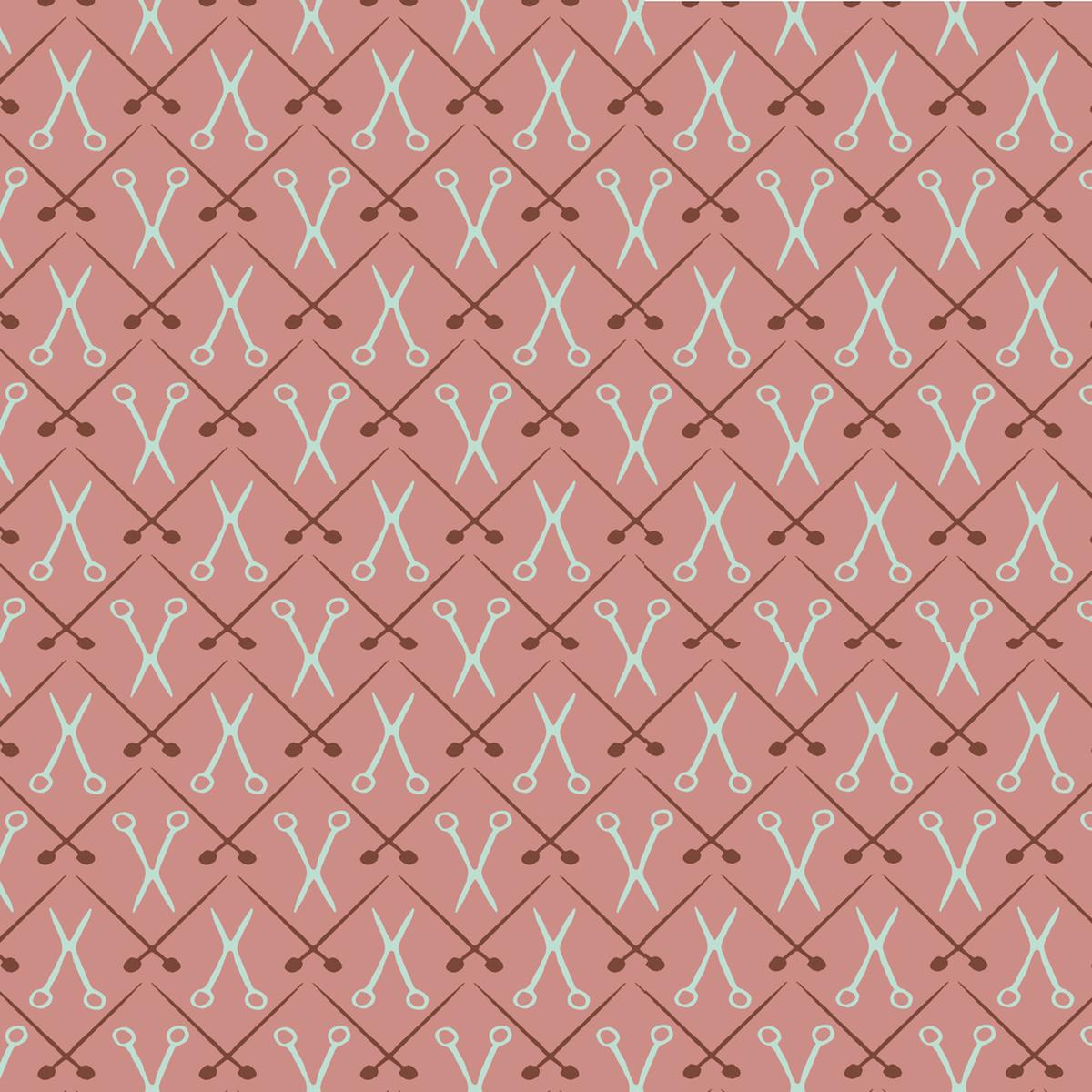 Knitting Needles and Scissors Fabric - Pink
